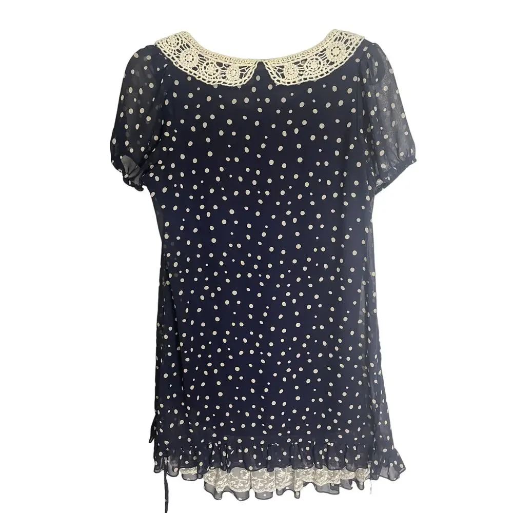 La Chapelle Mini Dress Polka Dot Lace Coquette Victorian Cottagecore Peter Pan M